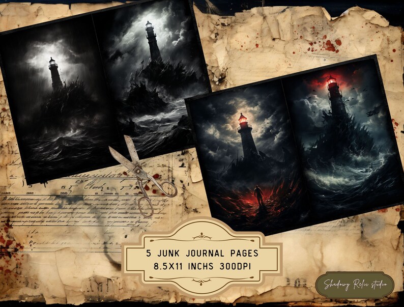 Gothic Lighthouse Junk Journal Pages Gothic Printable Pages Collage ...
