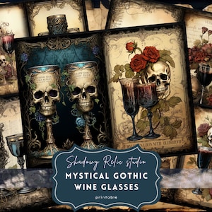 Gothic Wine Glasses Junk Journal Pages Gothic printable Pages collage sheet scrapbooking cards papers ephemera Wine glasses Junk Journal kit