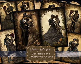 Underworld couple Junk Journal Pages Gothic printable Pages collage sheets scrapbooking cards Eternal love papers ephemera Junk Journal kits