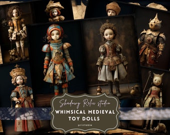 Medieval Toy Dolls Junk Journal Pages Gothic collage sheets scrapbooking cards ephemera Medieval Dolls Junk Journal Kits Toy Dolls papers