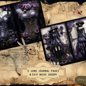 Gothic Purple Fashion Junk Journal Pages Gothic Couture Junk Journal Kit Gothic collage sheets scrapbooking cards ephemera Regal Victorian image 5