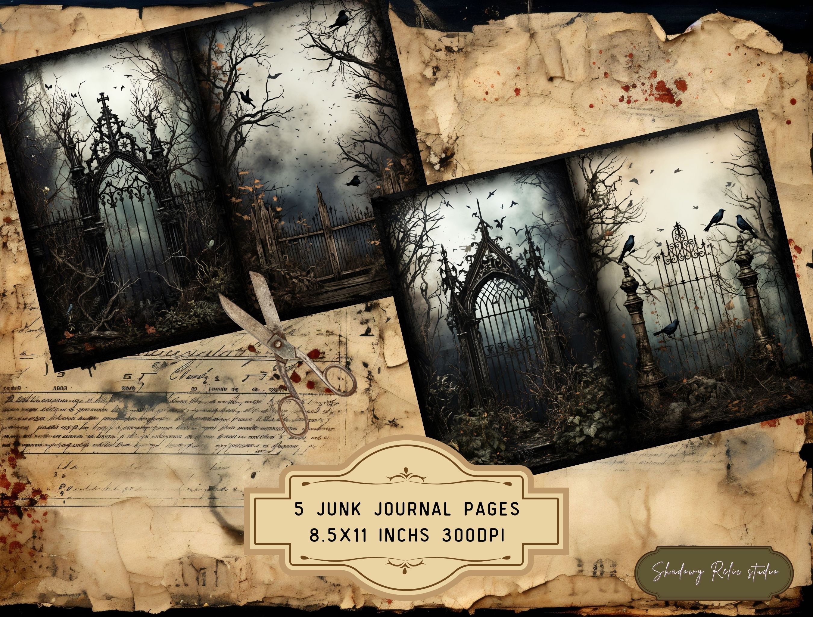 Gothic Fence Junk Journal Pages Gothic Collage Sheets Scrapbooking ...