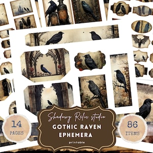 Gothic Raven Junk Journal Pages Gothic collage sheet scrapbooking cards Dark Witch ephemera Black Raven Junk Journal Kit Black Raven Crow