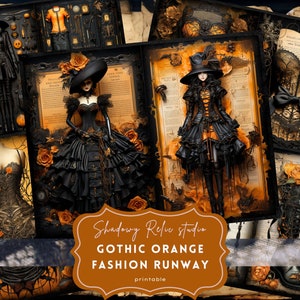 Gothic Orange Fashion Junk Journal-pagina's Gothic Orange Couture Junk Journal Kit Gotische collagevellen scrapbooking kaarten ephemera Fashion