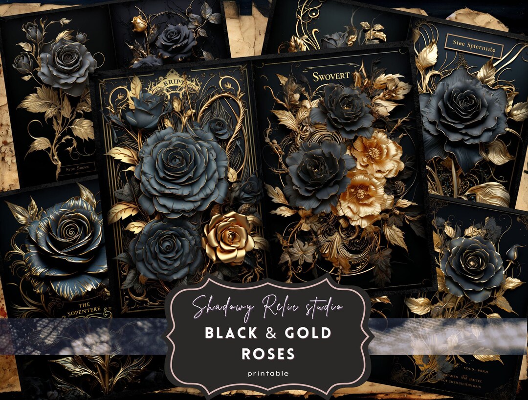 Black Gold Roses Junk Journal Pages Gothic Collage Sheets Scrapbooking ...