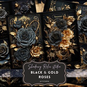 Black Gold Roses Junk Journal Pages Gothic collage sheets scrapbooking cards ephemera Gothic Roses Junk Journal Kit Dark Roses Black Roses