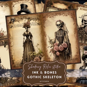 Gothic Skeleton Junk Journal Pages Gothic printable Pages collage sheets scrapbooking cards papers ephemera Grimoire Junk Journal kits