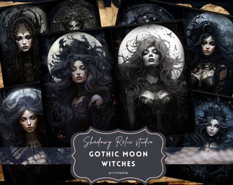 Gothic Moon Witch Junk Journal Pages Gothic printable Pages collage sheets scrapbooking cards Enigmatic papers ephemera Junk Journal kits
