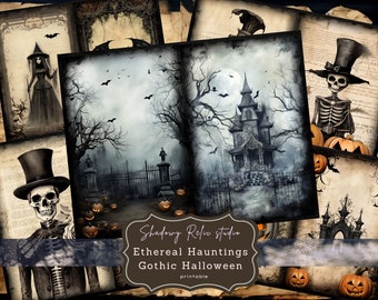 Halloween Gothic Junk Journal Printable Backgrounds Papers Gothic Junk Journal Pages collage sheets scrapbooking cards ephemera Halloween