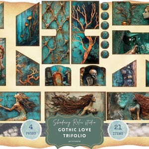 Dunkle Meerjungfrau Junk Journal Kit | Gothic Ozean Ephemera | Versunkene Sirene Scrapbook Printables | Vintage Nautical Scrapbook, Sea Life Scene Papier