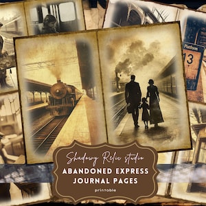 Kit de diario basura de Expreso Abandonado, tren embrujado, efímera de vagón oxidado, tríptico de ferrocarril vintage oscuro, papel con temática de tren gótico