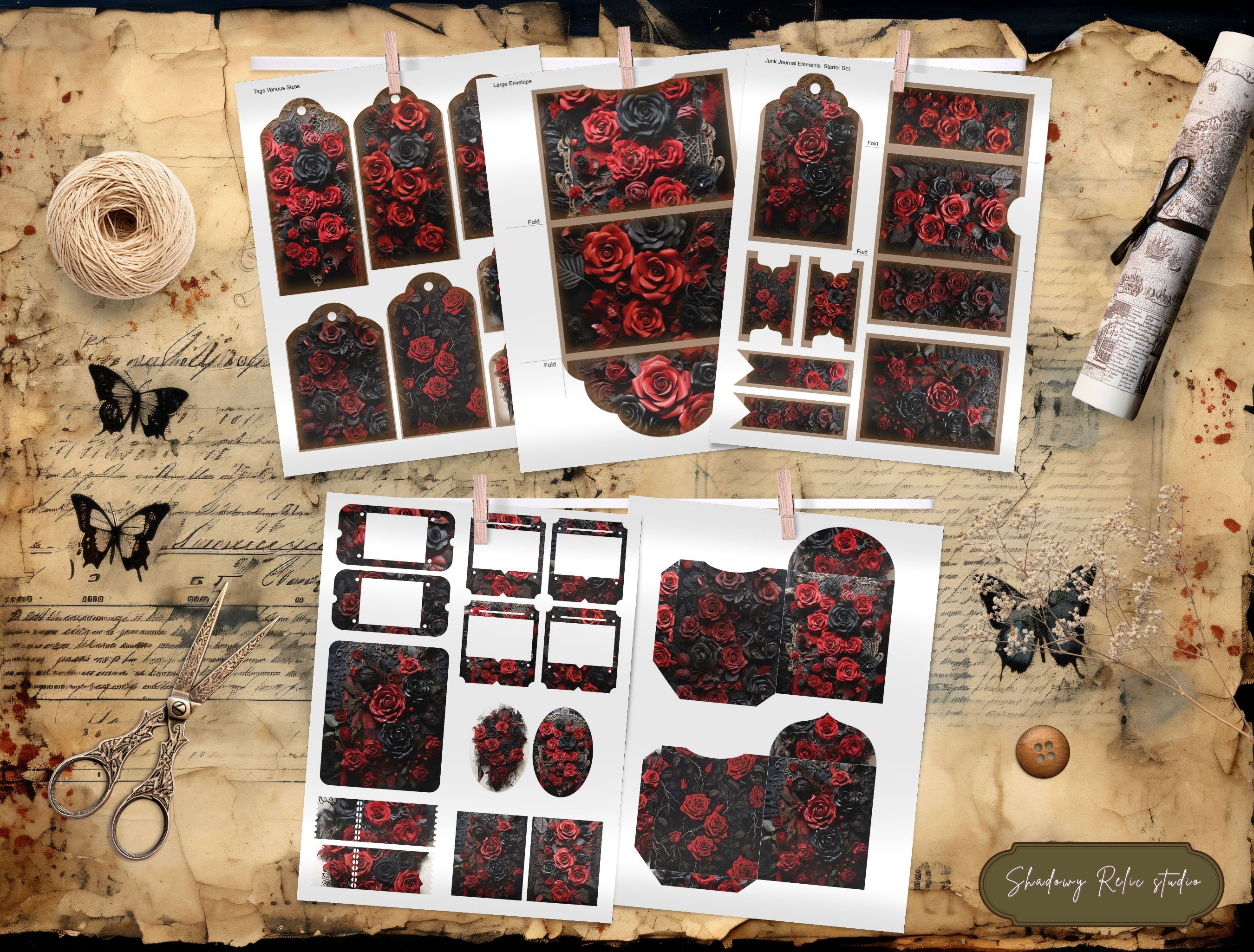 Gothic Black and Red Roses Junk Journal Kit Gothic Collage Sheets ...