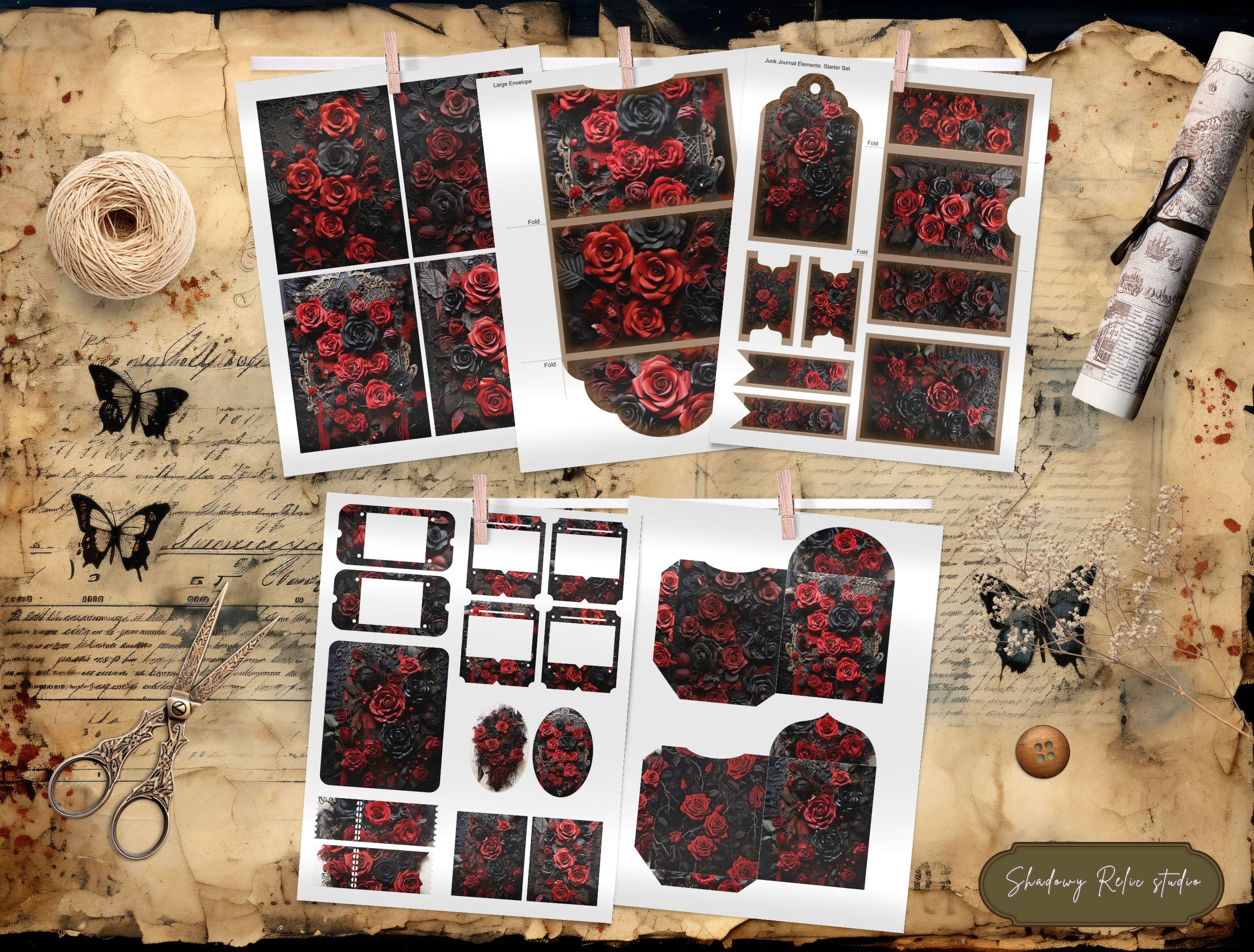 Gothic Black and Red Roses Junk Journal Ephemera Gothic Collage Sheets ...
