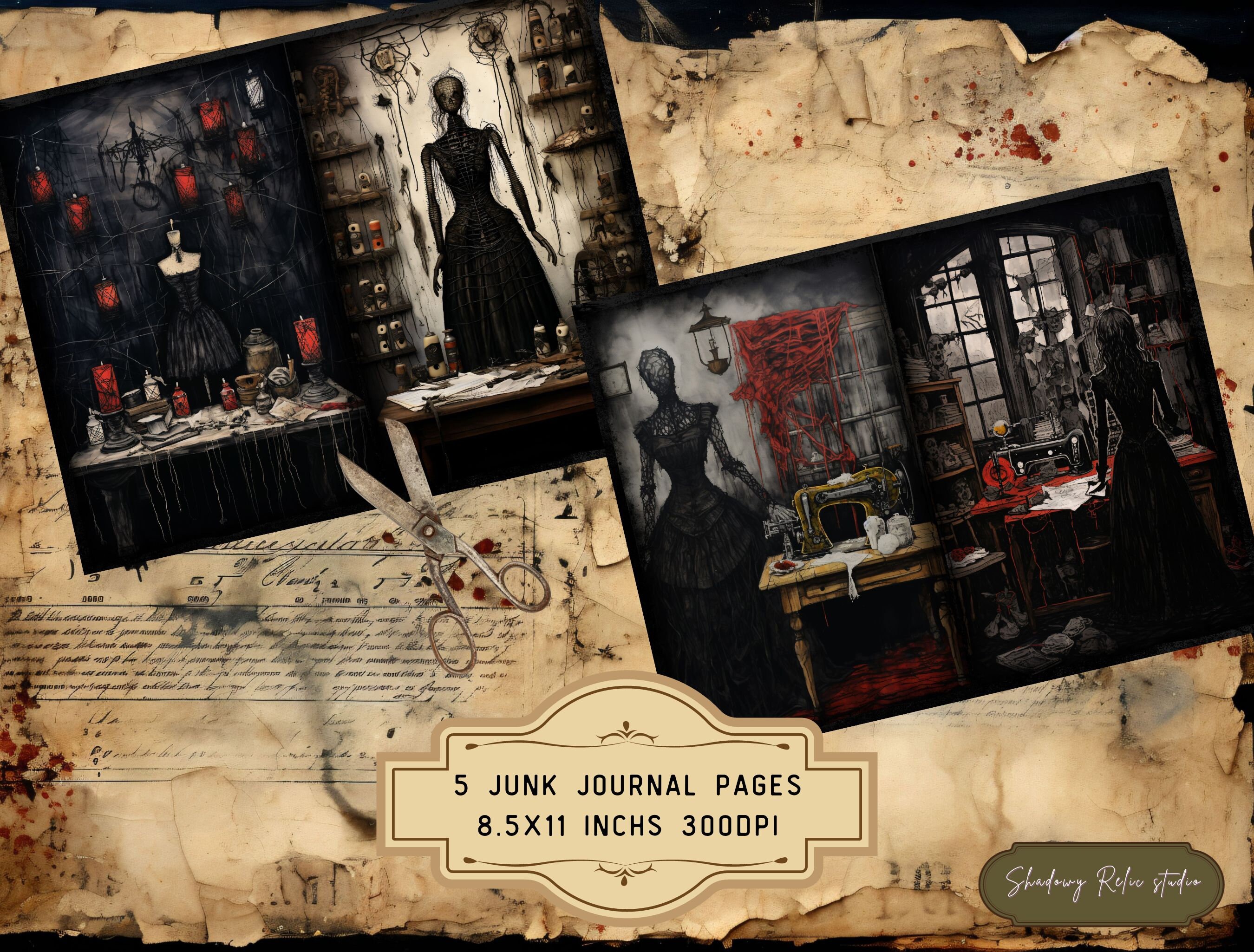 Gothic Sewing Junk Journal Printable Pages Gothic Collage Sheets ...