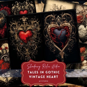 Gothic Vintage Heart Junk Journal Pages Gothic collage sheet scrapbooking cards ephemera Gothic Vintage Heart Junk Journal Kit