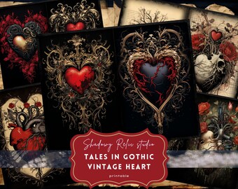Gothic Vintage Heart Junk Journal Pages Gothic collage sheet scrapbooking cards ephemera Gothic Vintage Heart Junk Journal Kit
