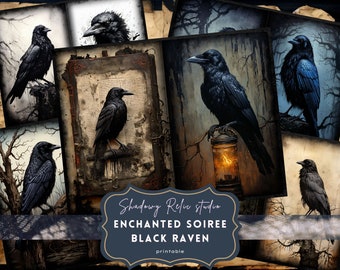 Black Raven Crow Junk Journal Pages Gothic collage sheet scrapbooking cards ephemera Black Raven Junk Journal Kit Dark Witch Fantasy Magical