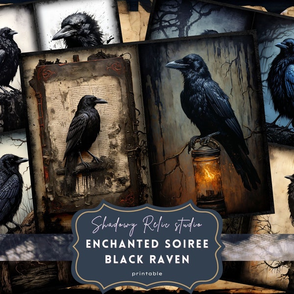 Black Raven Crow Junk Journal Pages Gothic collage sheet scrapbooking cards ephemera Black Raven Junk Journal Kit Dark Witch Fantasy Magical