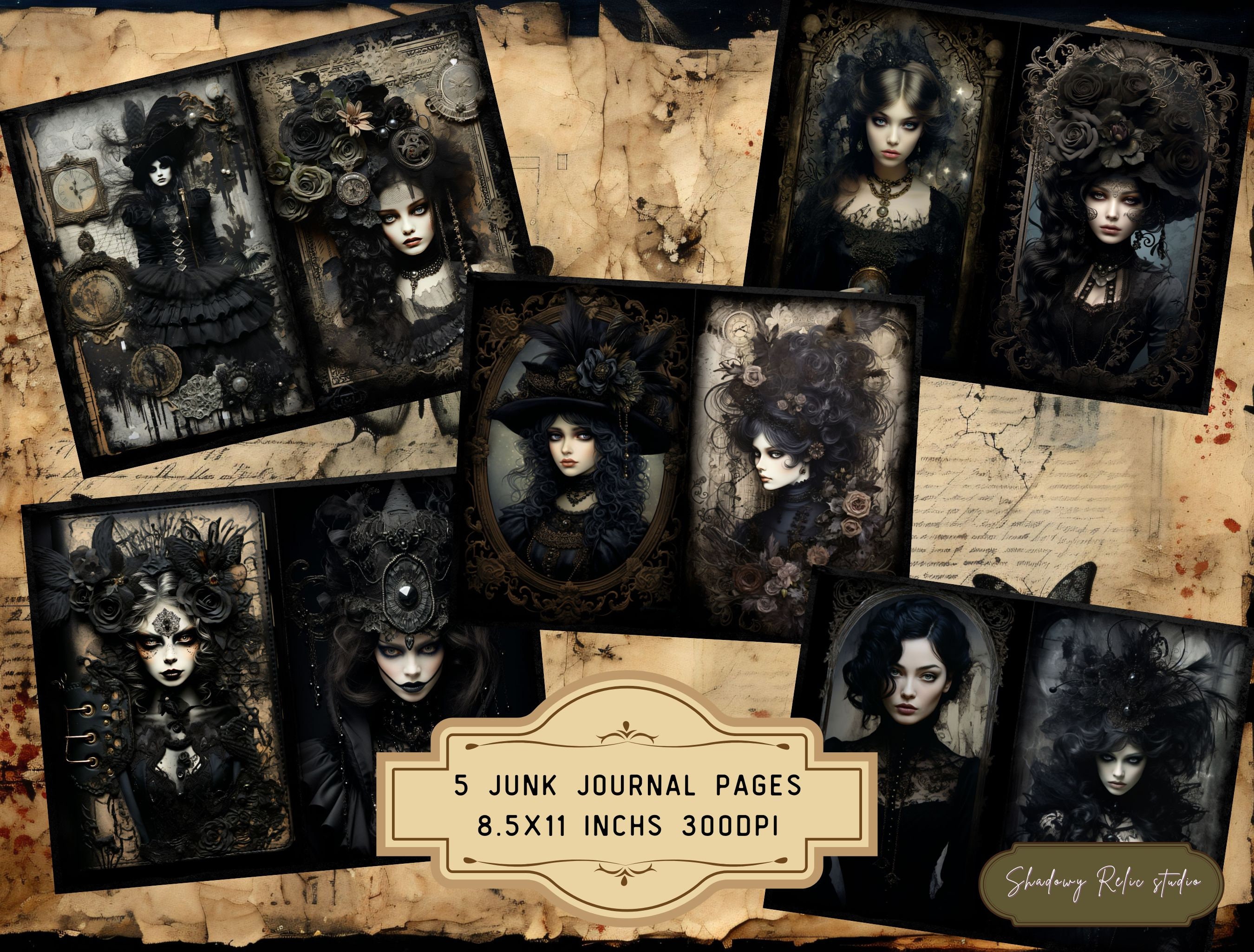 Gothic Victorian Lady Junk Journal Pages Collage Sheets Scrapbooking ...