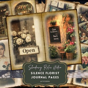 Kit de carnet de voyage gothique pour fleuriste Silence, fleurs éphémères florales sombres, magasin de fleurs hanté, fleurs pourries, page numérique romantique étrange à trois volets