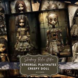 Creepy Doll Junk Journal Pages Gothic collage sheets scrapbooking cards ephemera Haunted Doll Junk Journal Kits Spooky Doll journaling paper