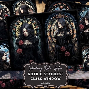 Stained Glass Window Junk Journal Pages Gothic collage sheet scrapbooking cards Gothic ephemera Gothic Stained Glass Women Junk Journal Kit