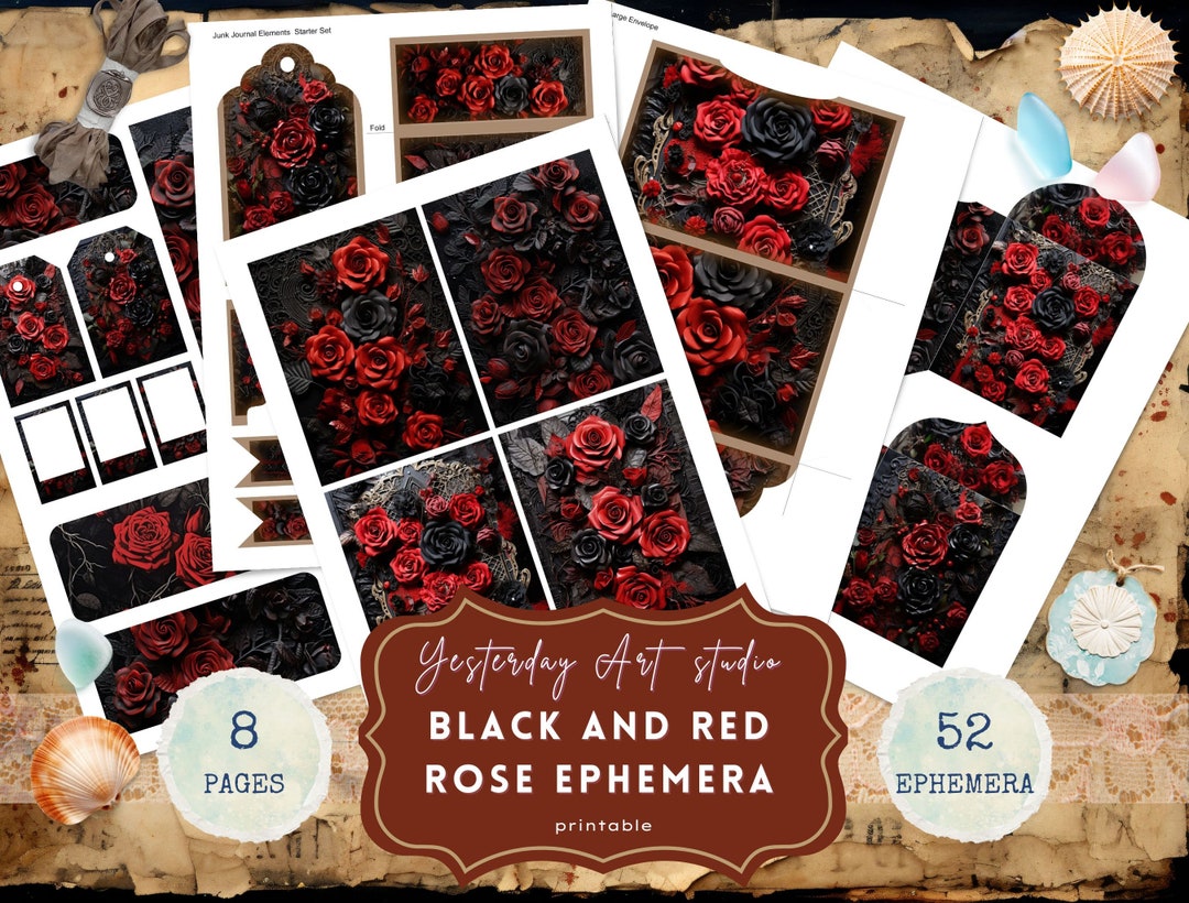 Gothic Black and Red Roses Junk Journal Ephemera Gothic Collage Sheets ...