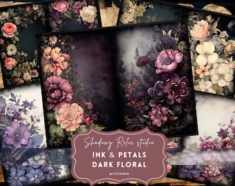 Pagine di diario spazzatura floreale scuro Fogli di collage gotici cartoline per scrapbooking effimeri Kit di diario spazzatura floreale gotico Fiori scuri Fiori gotici