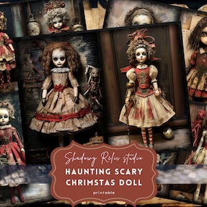 Pagina del diario spazzatura della bambola di Natale spaventosa Fogli di collage gotici cartoline per scrapbooking effimeri Kit del diario della bambola di Natale gotico Bambola misteriosa