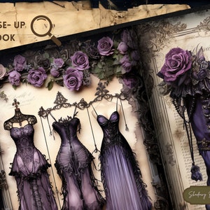 Gothic Purple Fashion Junk Journal Pages Gothic Couture Junk Journal Kit Gothic collage sheets scrapbooking cards ephemera Regal Victorian image 4