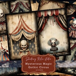 Gothic Circus Junk Journal Pages Pages imprimables gothiques feuilles de collage Cartes de scrapbooking de cirque papiers de carnaval éphémères Junk Journal kits