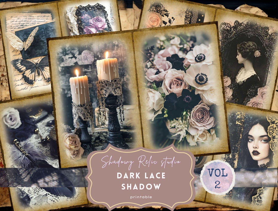 Dark Lace Junk Journal Printable Pages Purple Floral Lace Collage ...