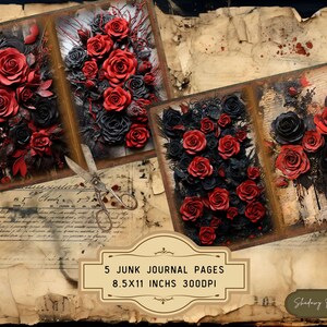 Gothic Black and Red Roses Junk Journal Pages Gothic Collage Sheets ...