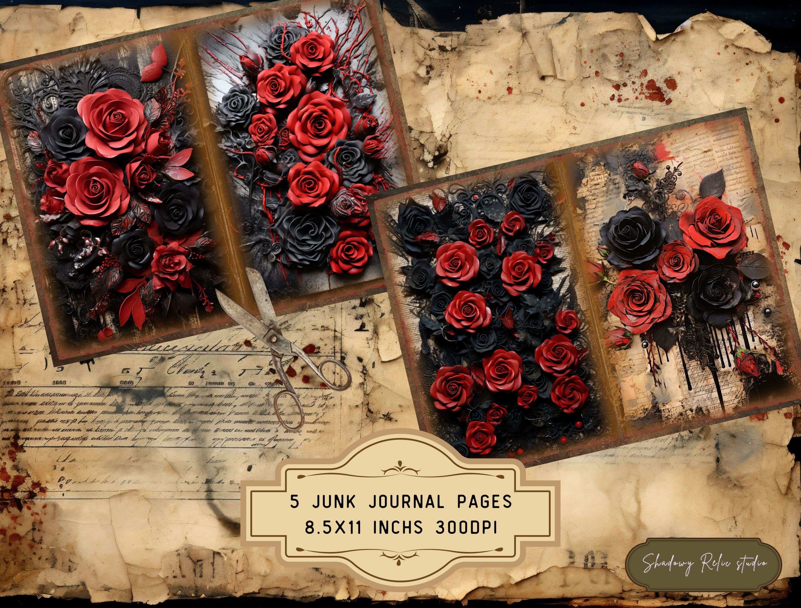 Gothic Black and Red Roses Junk Journal Kit Gothic Collage Sheets ...