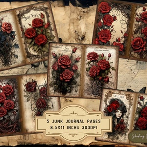 Gothic Red Roses Junk Journal Pages Gothic Printable Pages Collage ...