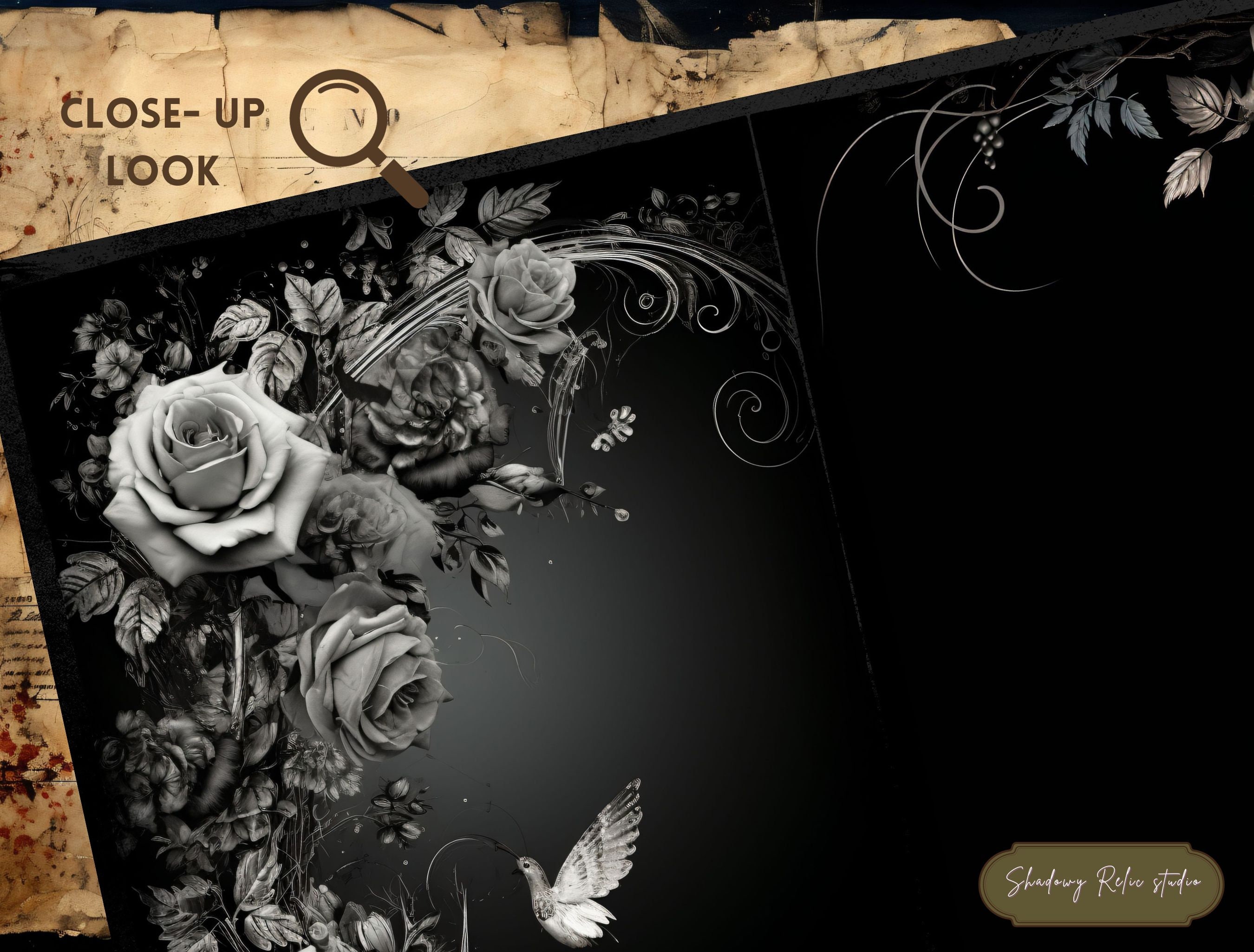 Gothic Dark Roses Junk Journal Pages Gothic Collage Sheets Scrapbooking ...
