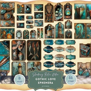 Dunkle Meerjungfrau Junk Journal Kit | Gothic Ozean Ephemera | Versunkene Sirene Scrapbook Printables | Vintage Nautical Scrapbook, Sea Life Scene Papier