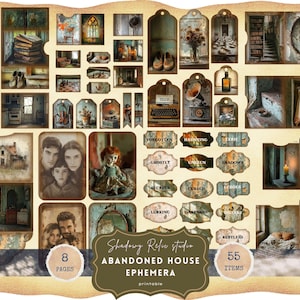 Kit de diario basura de casa abandonada, papel digital gótico, efímeras embrujadas vintage, páginas de Dark Academia, tríptico de lugares olvidados
