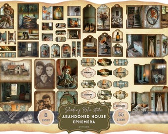 Abandoned House Junk Journal Kit, Gothic digital paper, Vintage Haunted Ephemera, Dark Academia pages, Forgotten Places Trifold Folio