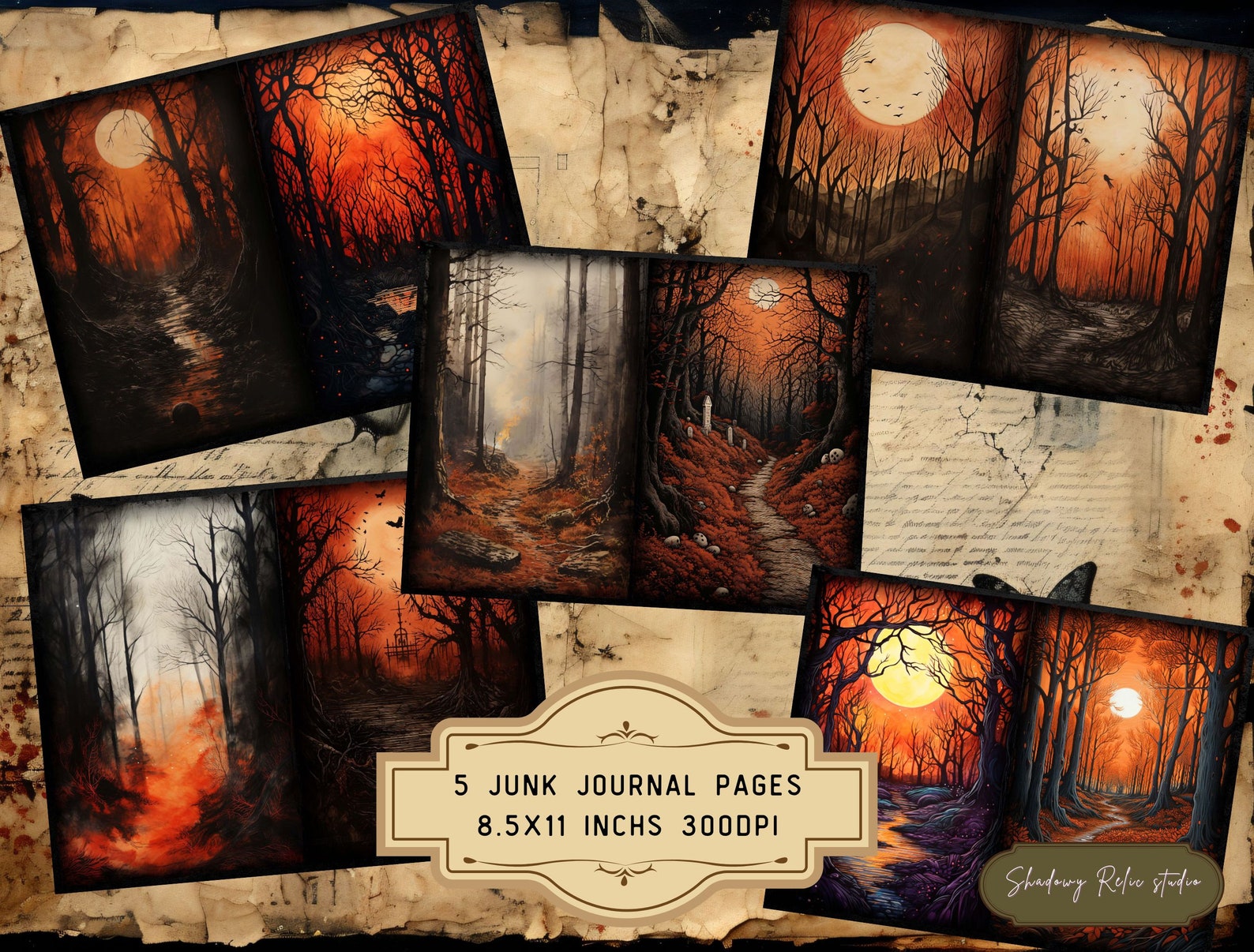 Gothic Fall Forest Junk Journal Pages Gothic Printable Pages Collage ...