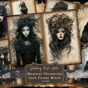 Dark Forest Witch Junk Journal Pages Gothic printable Pages collage sheets scrapbooking cards papers ephemera Mystical witch Journal kits