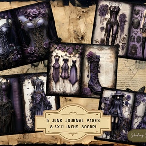 Gothic Purple Fashion Junk Journal Pages Gothic Couture Junk Journal Kit Gothic collage sheets scrapbooking cards ephemera Regal Victorian image 2