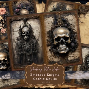Gothic Skulls Junk Journal Pages Gothic printable Pages collage sheets scrapbooking cards papers ephemera Dark Fantasy Skull Journal kits