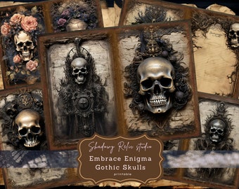 Gothic Skulls Junk Journal Pages Gothic printable Pages collage sheets scrapbooking cards papers ephemera Dark Fantasy Skull Journal kits
