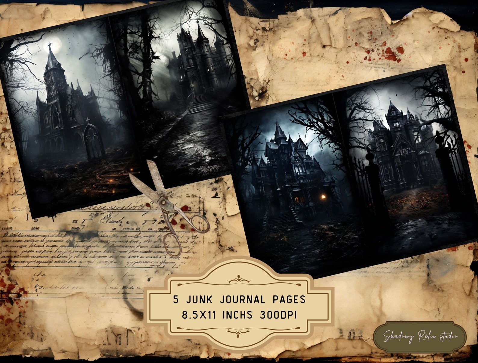Gothic Manor Junk Journal Pages Gothic Collage Sheets Scrapbooking ...