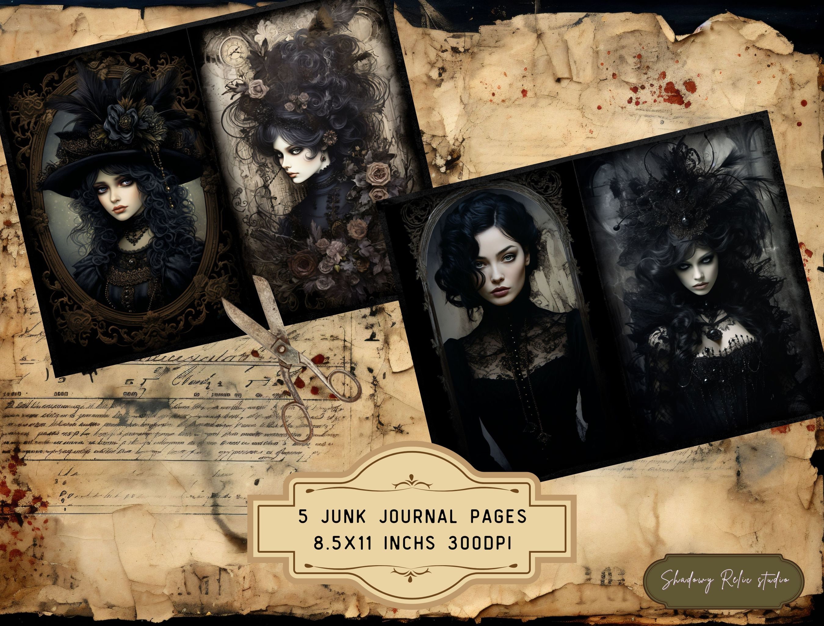 Gothic Victorian Lady Junk Journal Pages Collage Sheets Scrapbooking ...