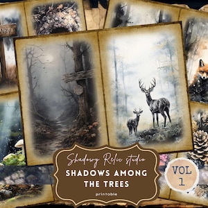 Schatten unter den Bäumen Junk Journal Seite Lost in the Wood Printable Kit Gothic Woodland Junk Journal Kit Gothic Wald Ephemera Mondschein Kit