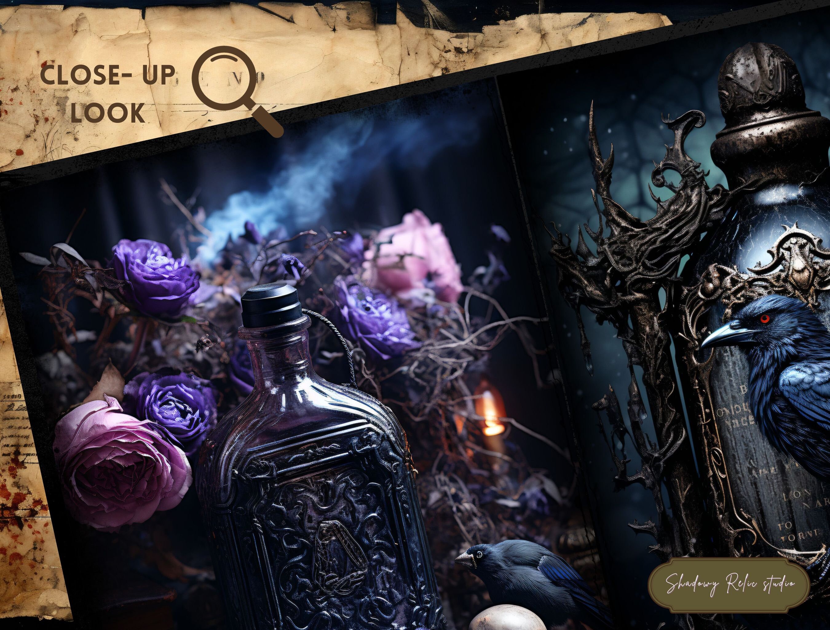 Dark Magic Potion Junk Journal Pages Collage Sheets Scrapbooking Card ...