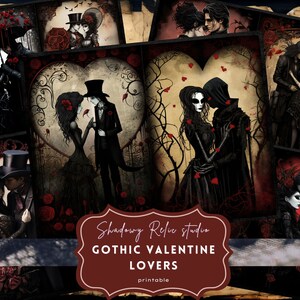 Gothic Valentines Lovers Junk Journal Pages Hoja de collage gótico tarjetas de scrapbooking efímera Gothic Valentine Love Junk Journal Kit Love