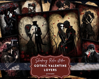 Gothic Valentines Lovers Junk Journal Pages Gothic collage sheet scrapbooking cards ephemera Gothic Valentine Love Junk Journal Kit Love